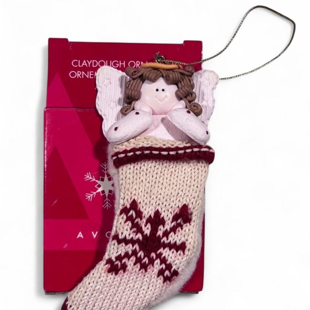 Vintage 2005 Avon‎ Claydough Angel in Knit Stocking Ornament